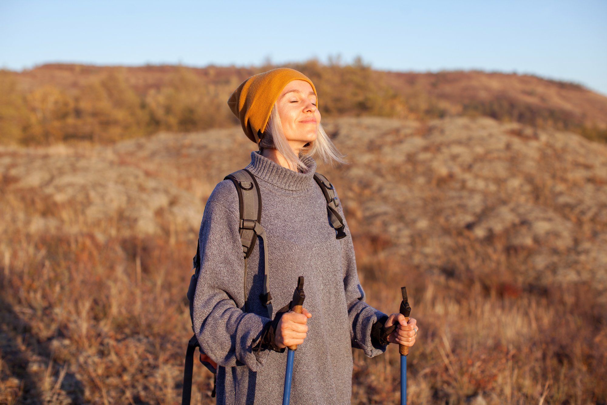 Woman Hiking in Fall